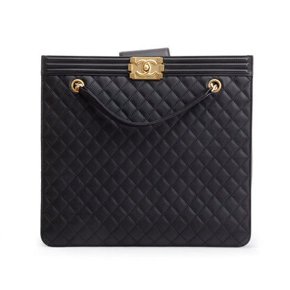 Chanel Black Quilted Lambskin Leather Boy Shopping Tote