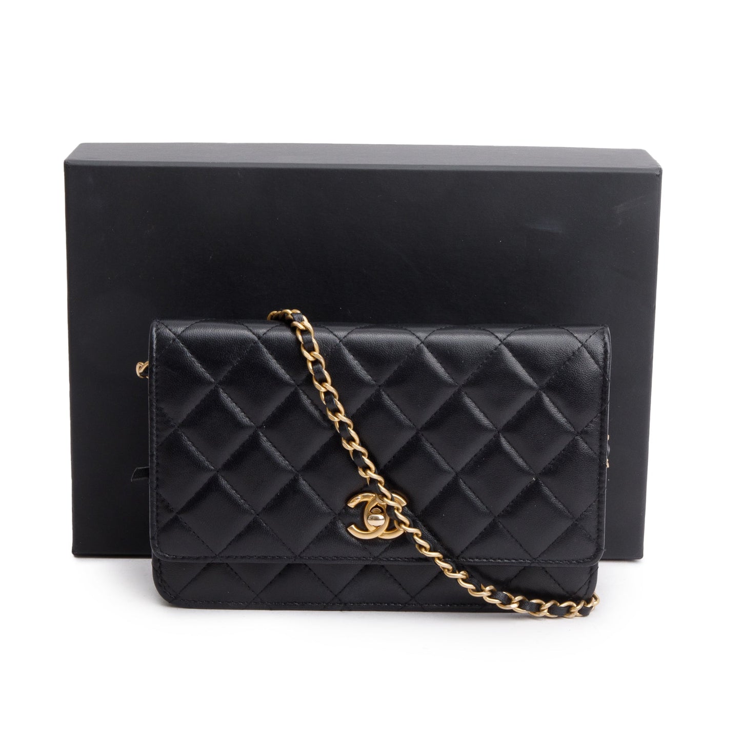 Chanel Black Quilted Lambskin Leather CC Coco Crush Classic Wallet on Chain