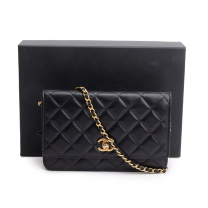 Chanel Black Quilted Lambskin Leather CC Coco Crush Classic Wallet on Chain
