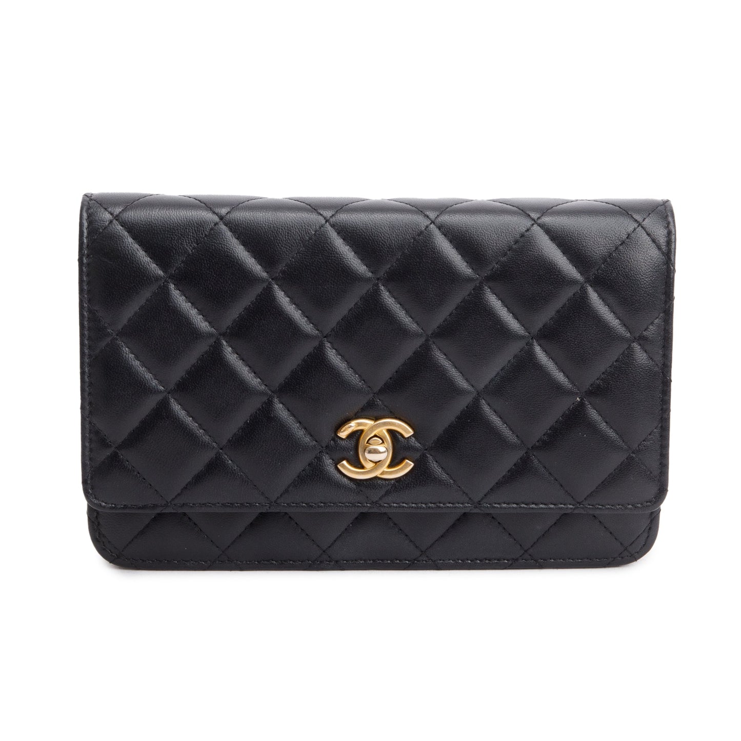 Chanel Black Quilted Lambskin Leather CC Coco Crush Classic Wallet on Chain