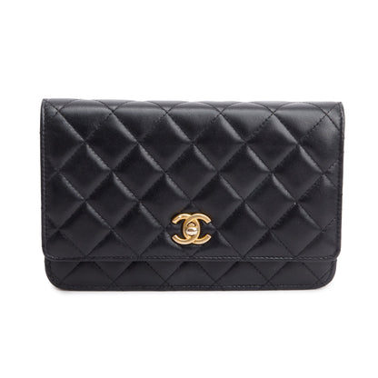 Chanel Black Quilted Lambskin Leather CC Coco Crush Classic Wallet on Chain
