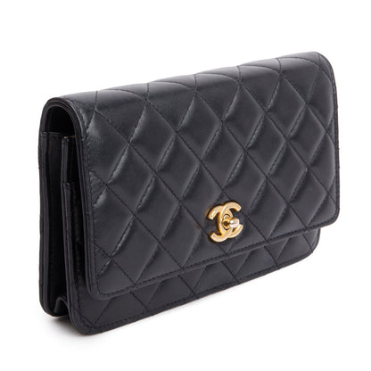Chanel Black Quilted Lambskin Leather CC Coco Crush Classic Wallet on Chain