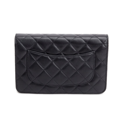 Chanel Black Quilted Lambskin Leather CC Coco Crush Classic Wallet on Chain