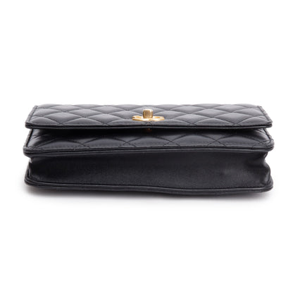 Chanel Black Quilted Lambskin Leather CC Coco Crush Classic Wallet on Chain