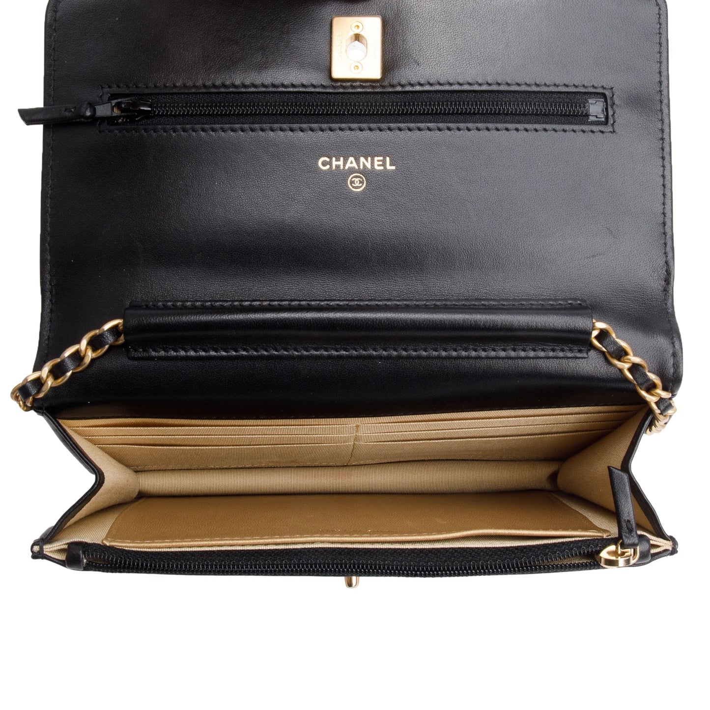 Chanel Black Quilted Lambskin Leather CC Coco Crush Classic Wallet on Chain
