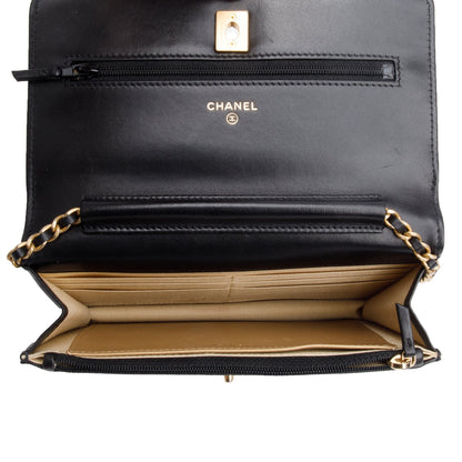 Chanel Black Quilted Lambskin Leather CC Coco Crush Classic Wallet on Chain