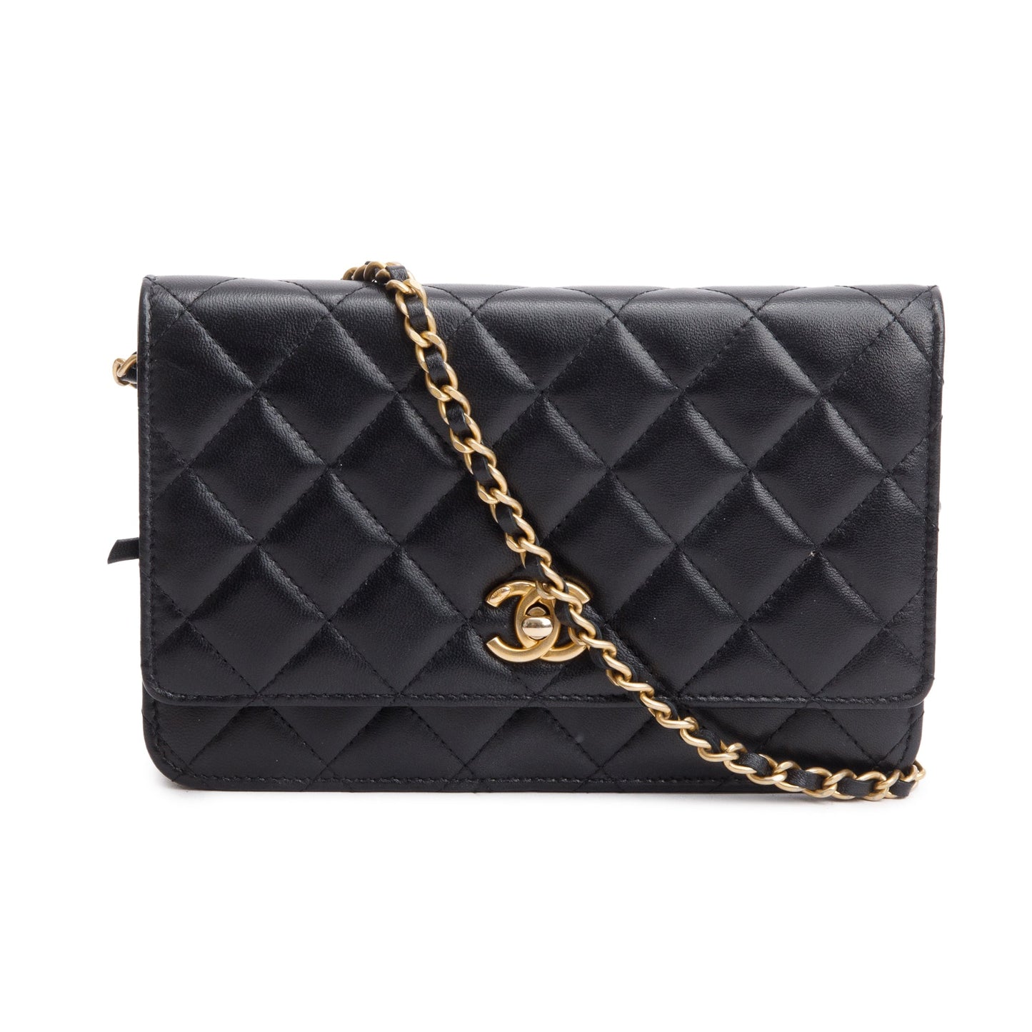 Chanel Black Quilted Lambskin Leather CC Coco Crush Classic Wallet on Chain