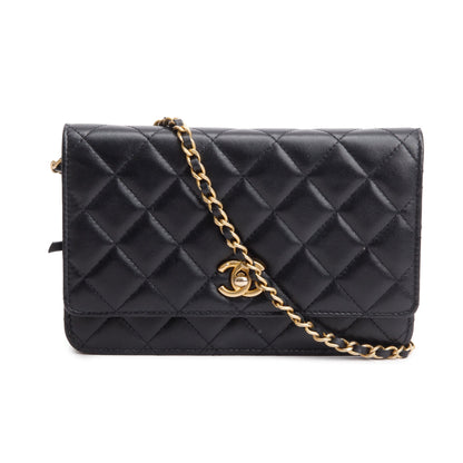 Chanel Black Quilted Lambskin Leather CC Coco Crush Classic Wallet on Chain