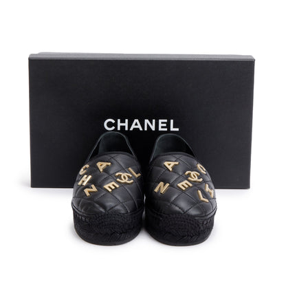 Chanel Black Quilted Lambskin Leather CC Logo Espadrilles, Size 36