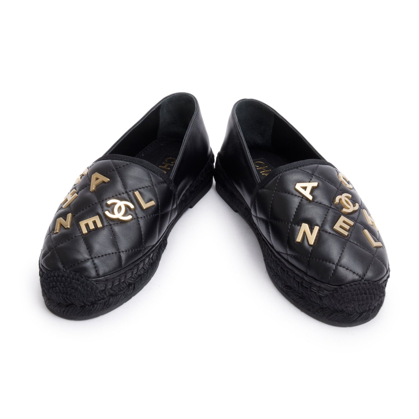 Chanel Black Quilted Lambskin Leather CC Logo Espadrilles, Size 36