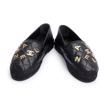 Chanel Black Quilted Lambskin Leather CC Logo Espadrilles, Size 36