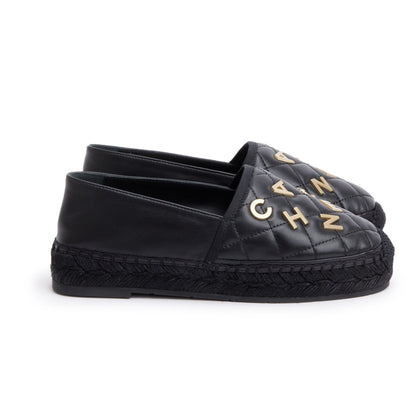 Chanel Black Quilted Lambskin Leather CC Logo Espadrilles, Size 36