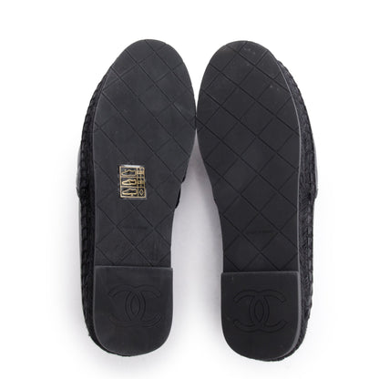 Chanel Black Quilted Lambskin Leather CC Logo Espadrilles, Size 36