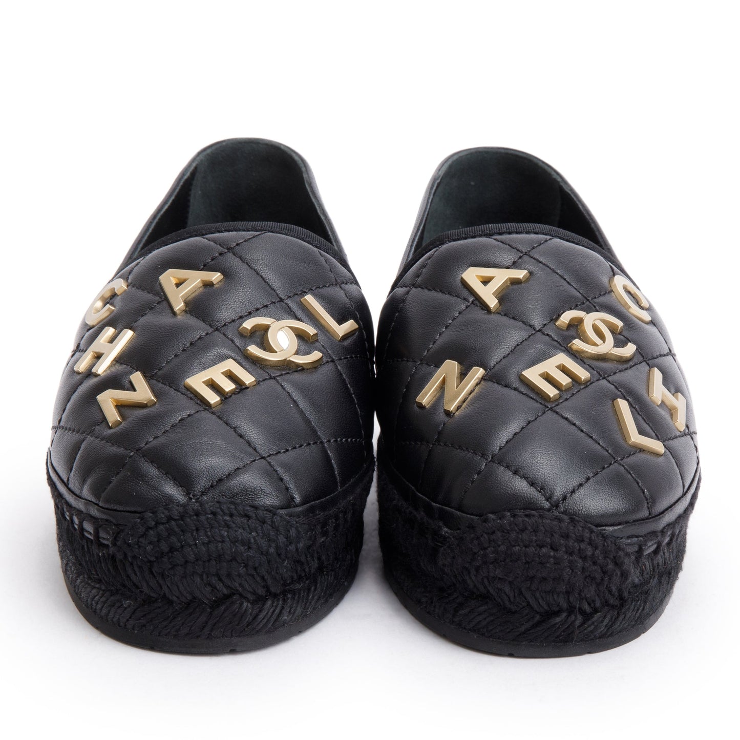 Chanel Black Quilted Lambskin Leather CC Logo Espadrilles, Size 36
