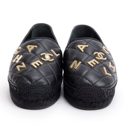 Chanel Black Quilted Lambskin Leather CC Logo Espadrilles, Size 36