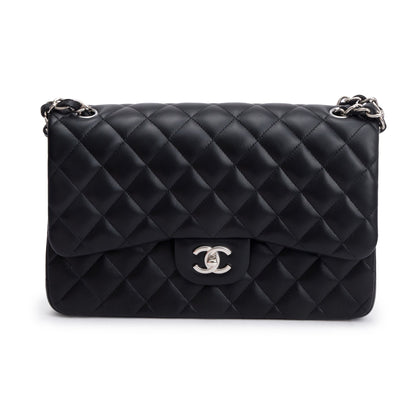Chanel Black Quilted Lambskin Leather Classic Jumbo Double Flap Bag