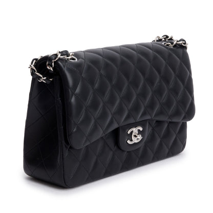 Chanel Black Quilted Lambskin Leather Classic Jumbo Double Flap Bag