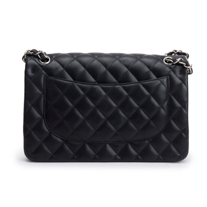 Chanel Black Quilted Lambskin Leather Classic Jumbo Double Flap Bag