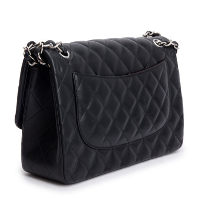 Chanel Black Quilted Lambskin Leather Classic Jumbo Double Flap Bag