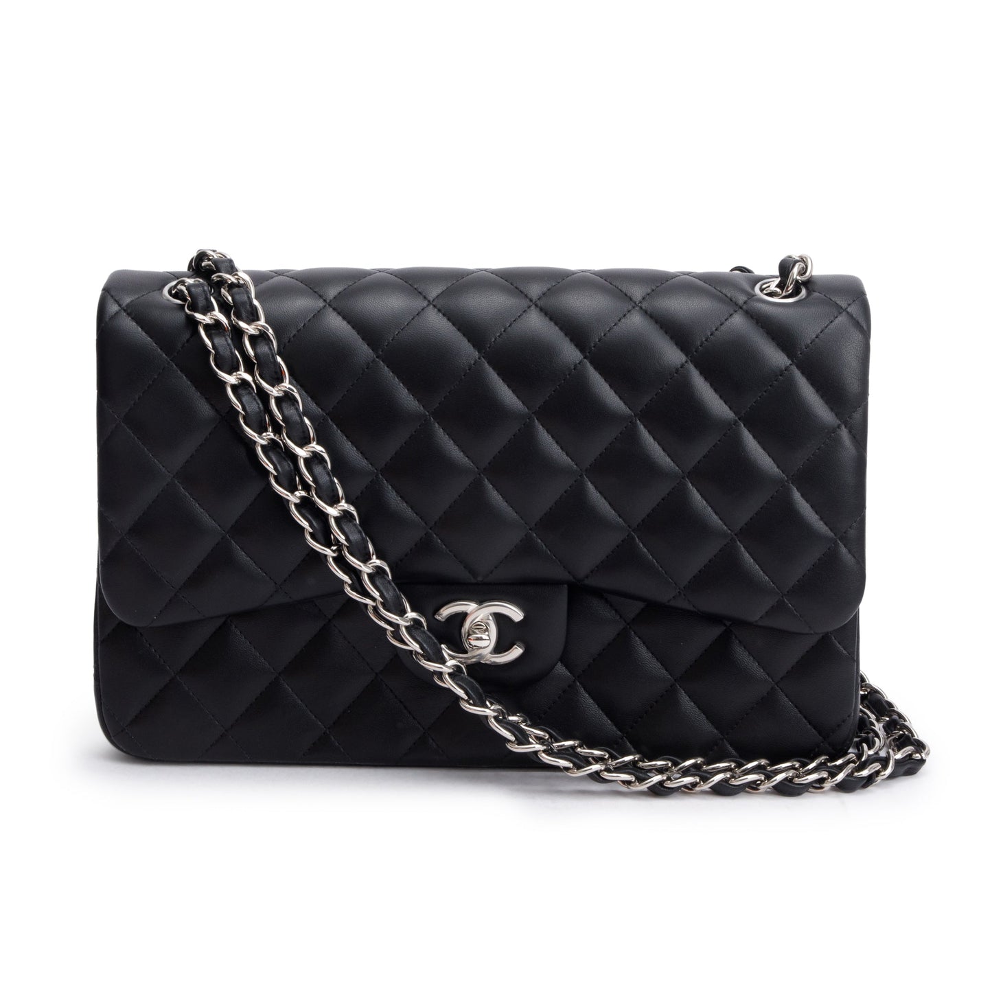 Chanel Black Quilted Lambskin Leather Classic Jumbo Double Flap Bag