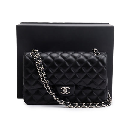 Chanel Black Quilted Lambskin Leather Classic Jumbo Double Flap Bag