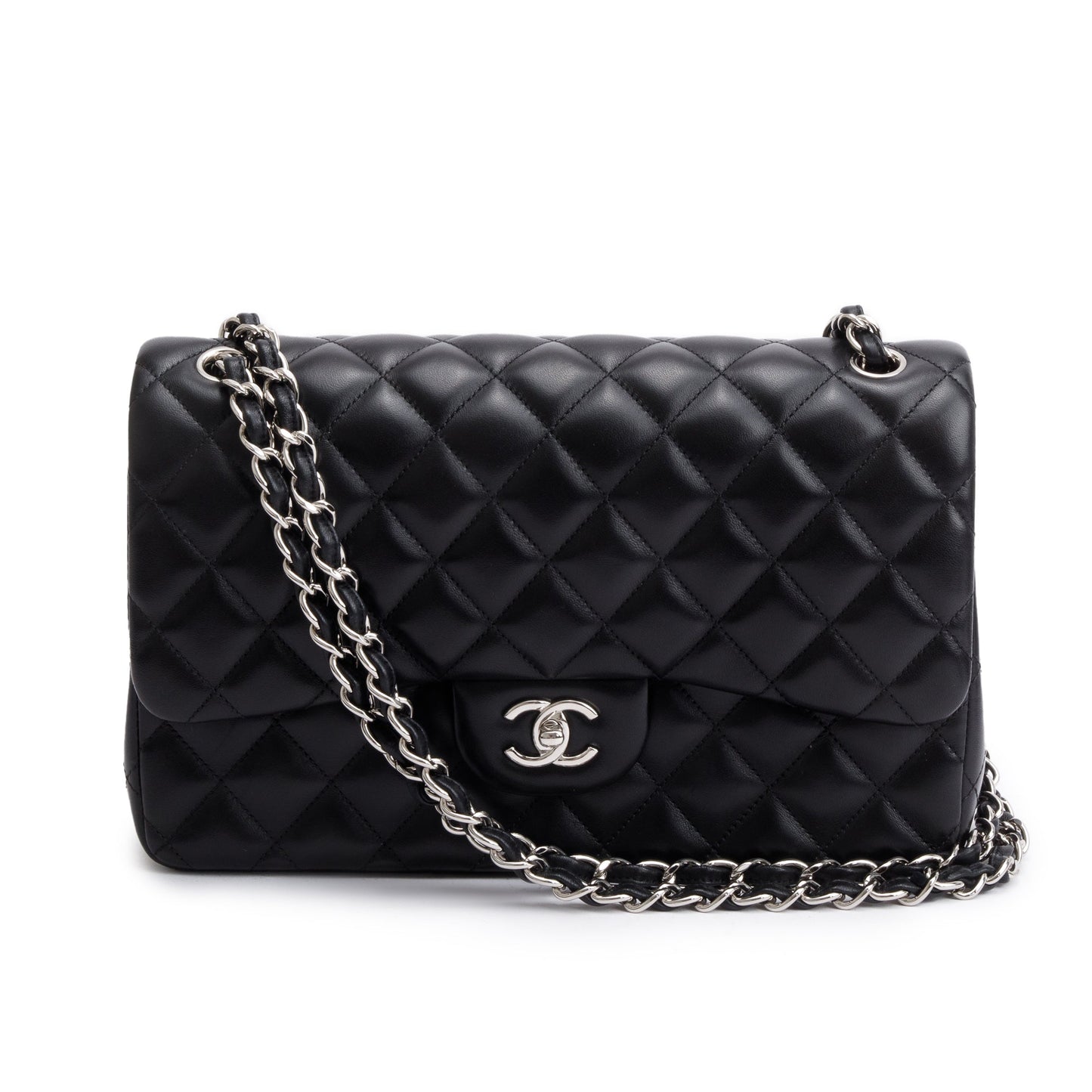 Chanel Black Quilted Lambskin Leather Classic Jumbo Double Flap Bag