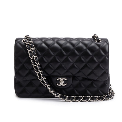 Chanel Black Quilted Lambskin Leather Classic Jumbo Double Flap Bag