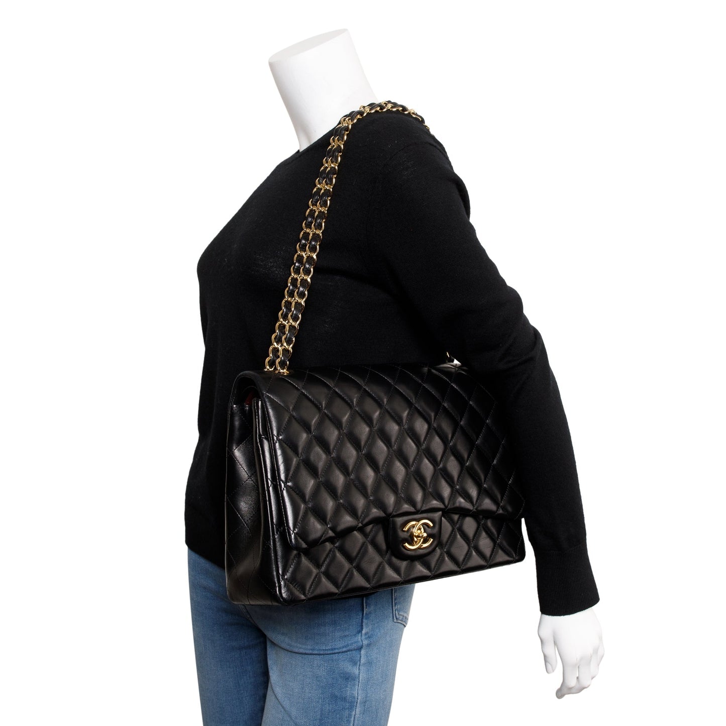 Chanel Black Quilted Lambskin Leather Classic Maxi Double Flap Bag