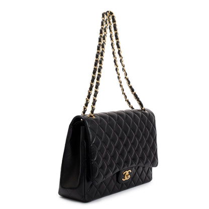 Chanel Black Quilted Lambskin Leather Classic Maxi Double Flap Bag