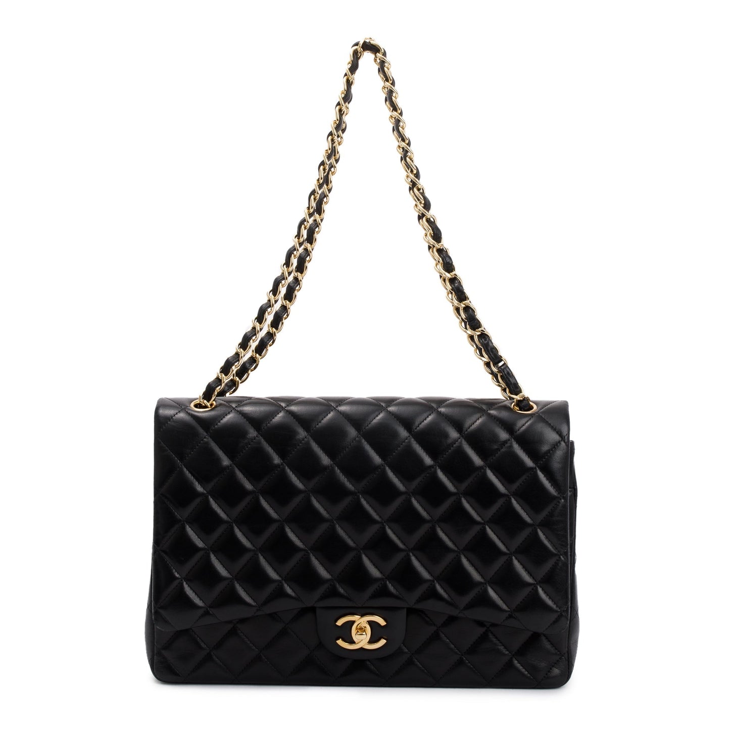 Chanel Black Quilted Lambskin Leather Classic Maxi Double Flap Bag
