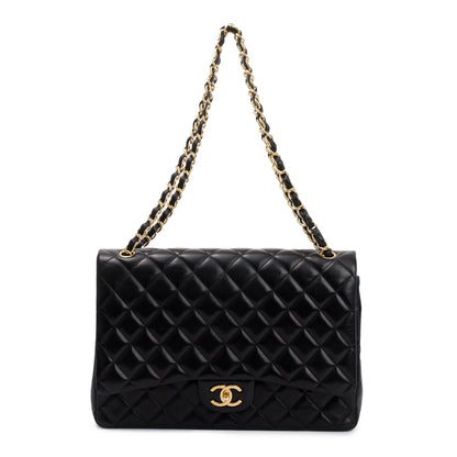 Chanel Black Quilted Lambskin Leather Classic Maxi Double Flap Bag