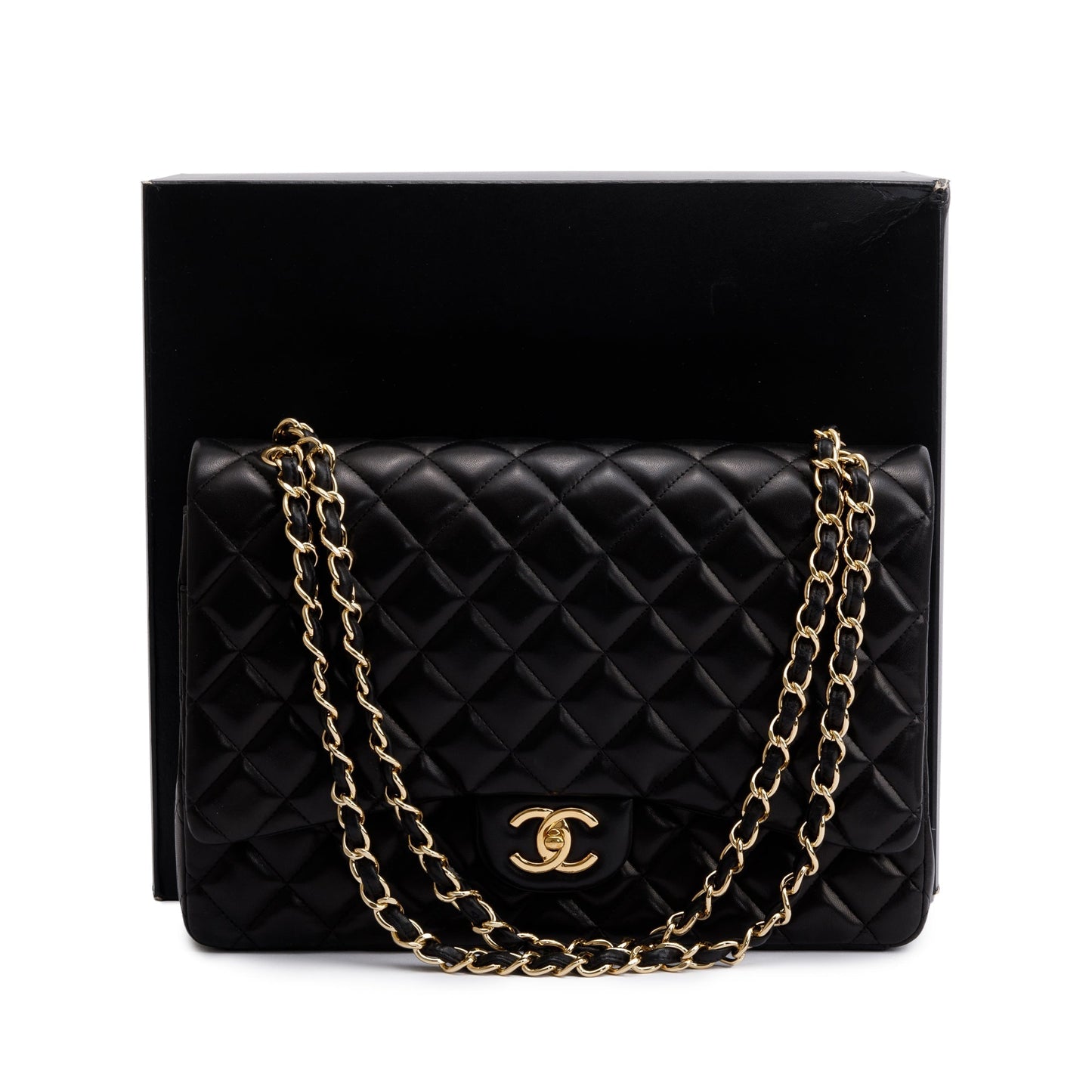 Chanel Black Quilted Lambskin Leather Classic Maxi Double Flap Bag