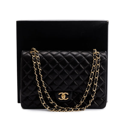 Chanel Black Quilted Lambskin Leather Classic Maxi Double Flap Bag