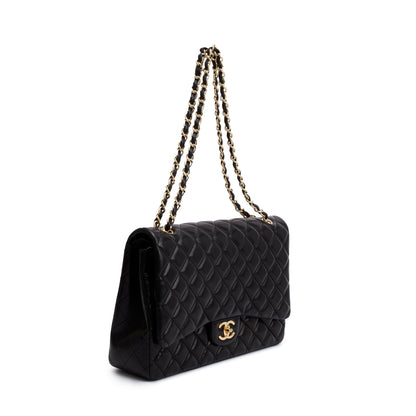 Chanel Black Quilted Lambskin Leather Classic Maxi Double Flap Bag