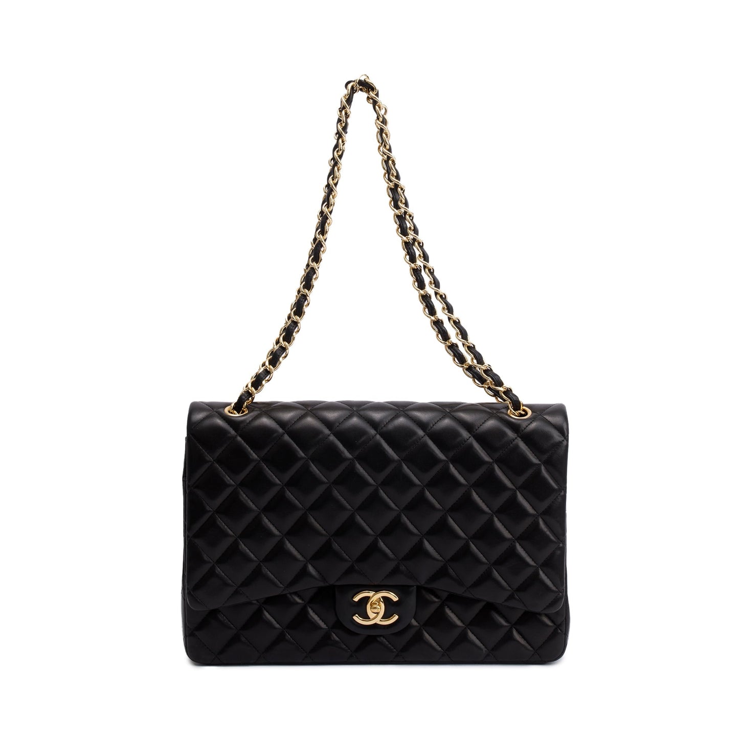 Chanel Black Quilted Lambskin Leather Classic Maxi Double Flap Bag