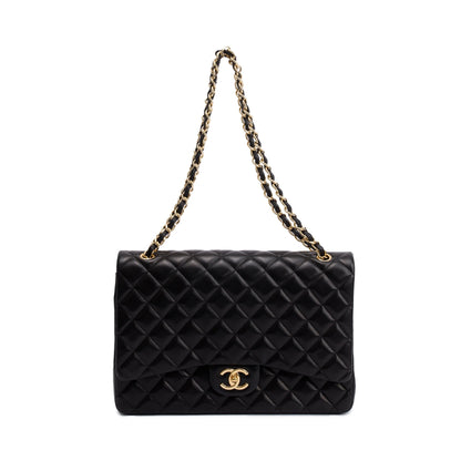 Chanel Black Quilted Lambskin Leather Classic Maxi Double Flap Bag