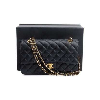 Chanel Black Quilted Lambskin Leather Classic Medium Double Flap Bag