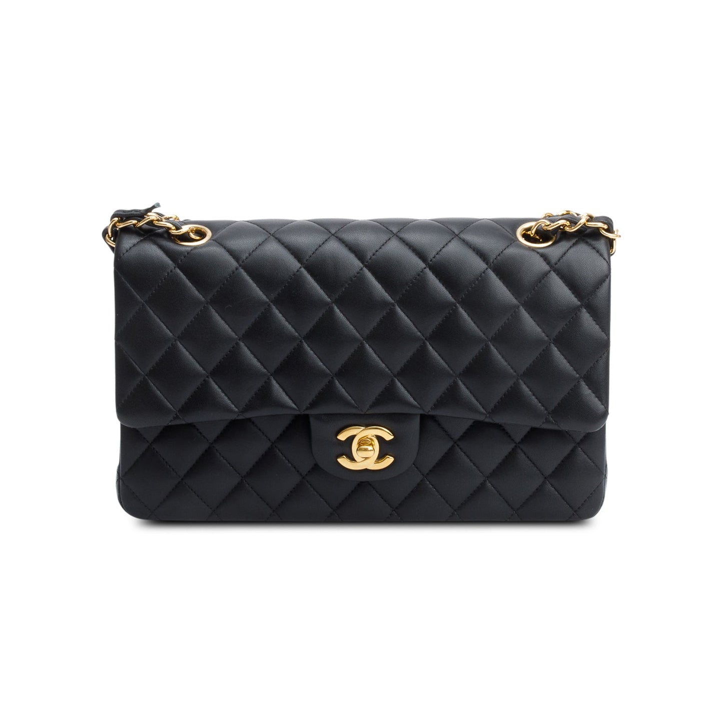 Chanel Black Quilted Lambskin Leather Classic Medium Double Flap Bag