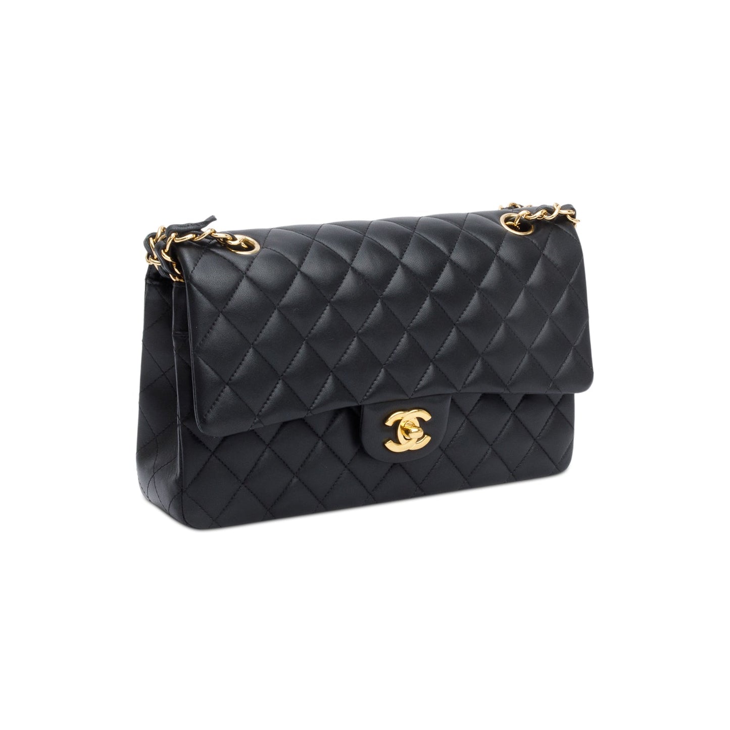 Chanel Black Quilted Lambskin Leather Classic Medium Double Flap Bag