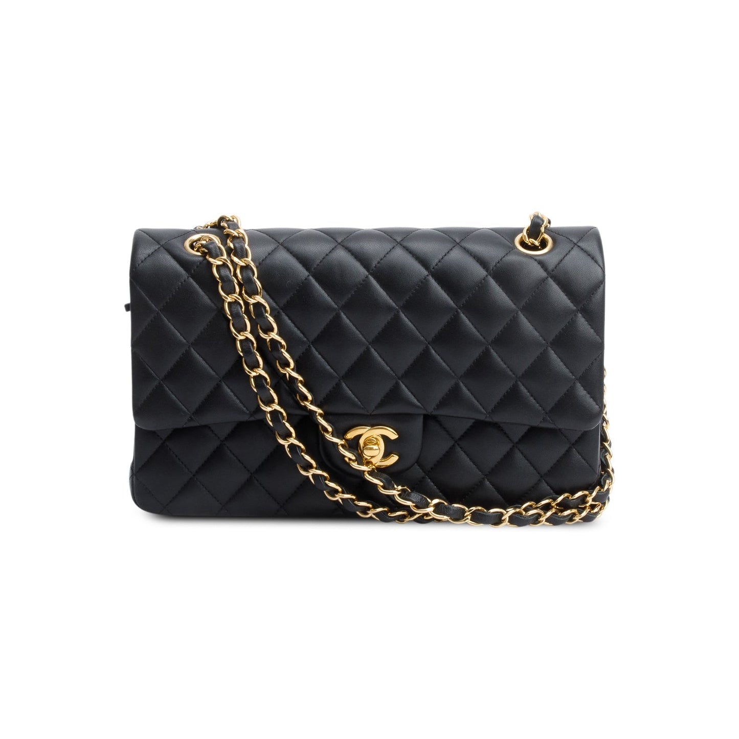Chanel Black Quilted Lambskin Leather Classic Medium Double Flap Bag