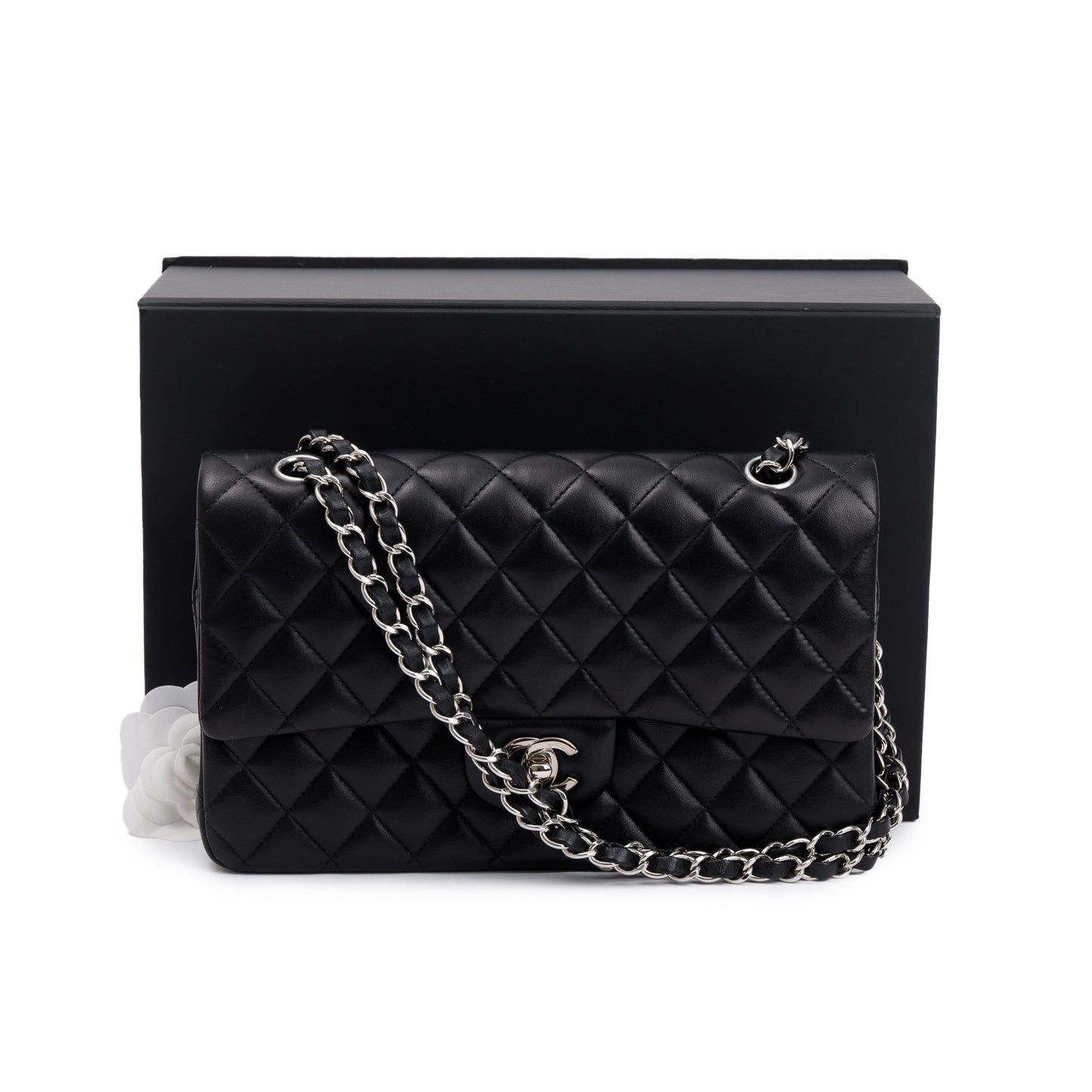 Chanel Black Quilted Lambskin Leather Classic Medium Double Flap Bag