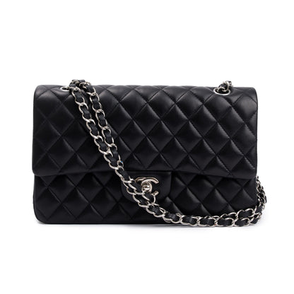 Chanel Black Quilted Lambskin Leather Classic Medium Double Flap Bag