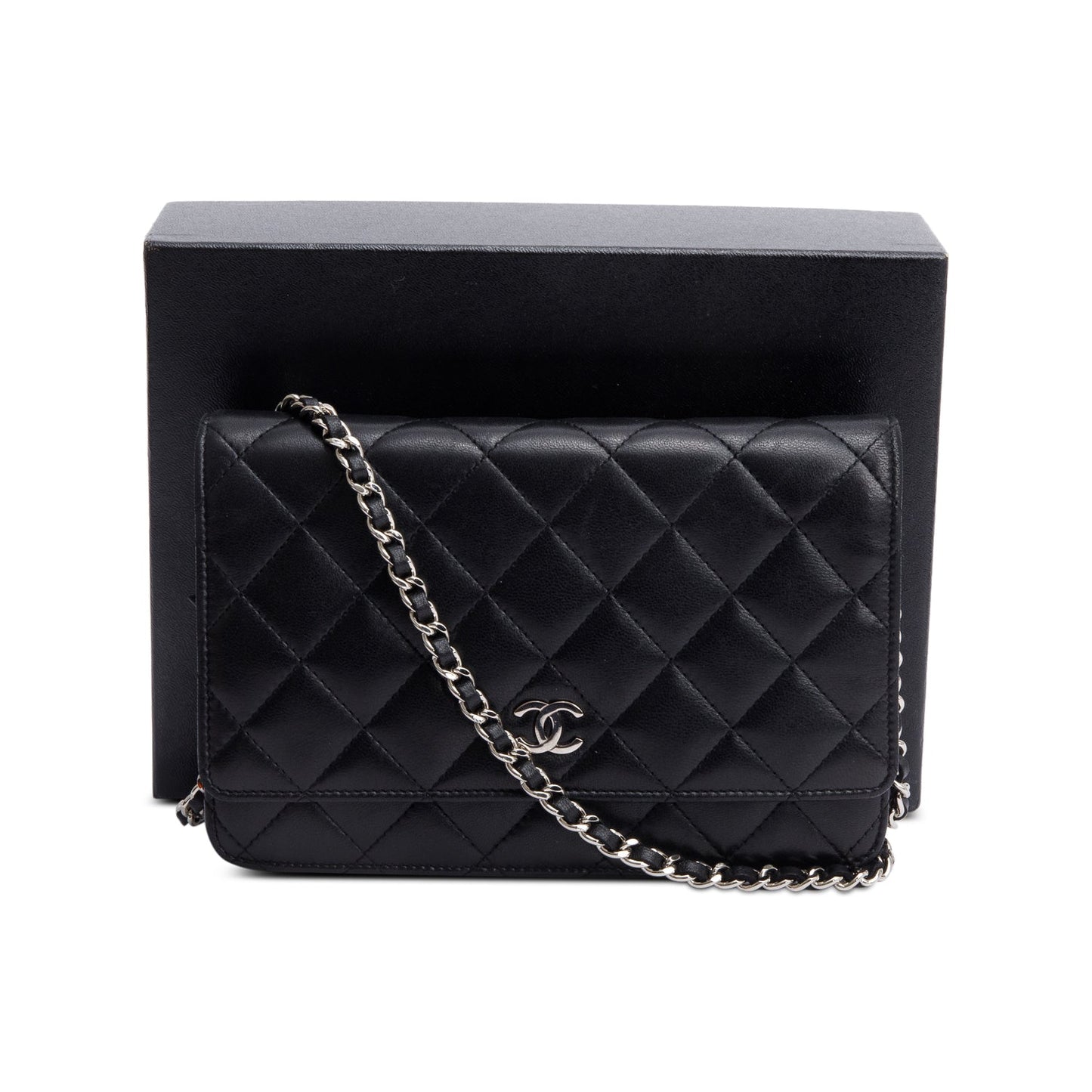 Chanel Black Quilted Lambskin Leather Classic Wallet on Chain