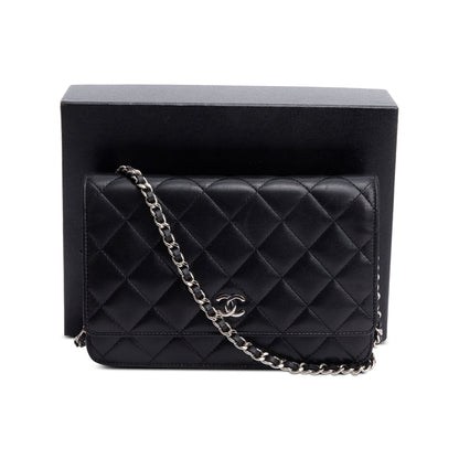 Chanel Black Quilted Lambskin Leather Classic Wallet on Chain