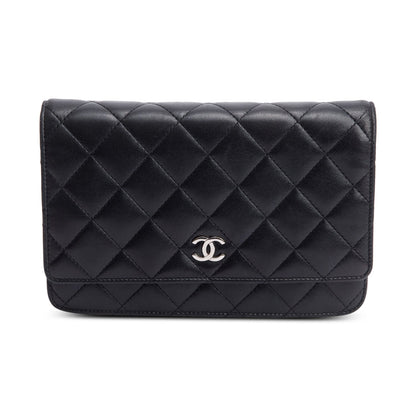 Chanel Black Quilted Lambskin Leather Classic Wallet on Chain