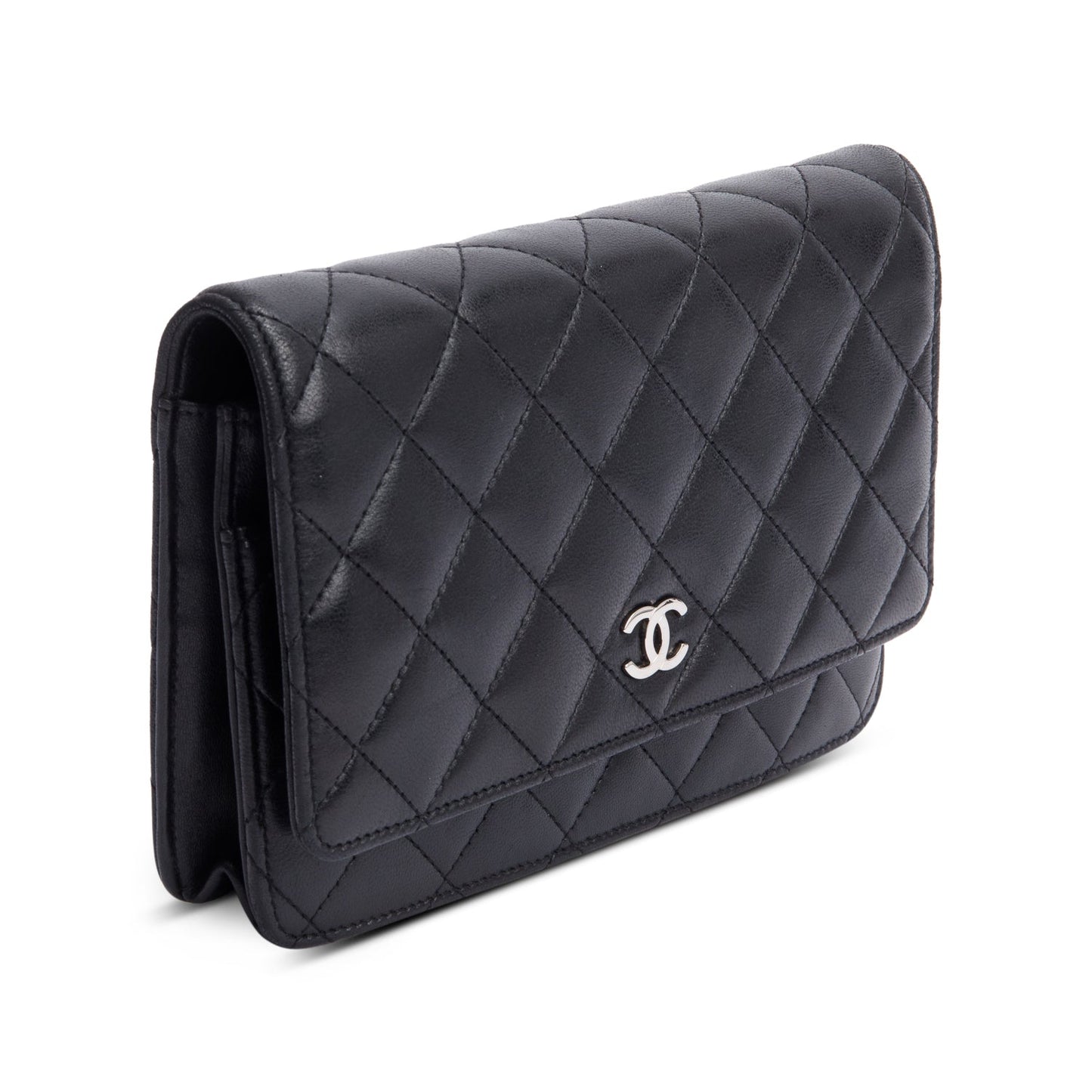 Chanel Black Quilted Lambskin Leather Classic Wallet on Chain