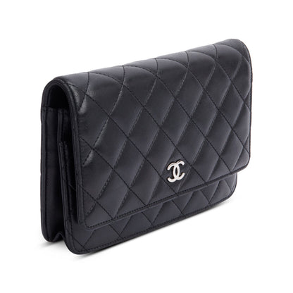 Chanel Black Quilted Lambskin Leather Classic Wallet on Chain