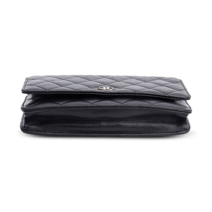 Chanel Black Quilted Lambskin Leather Classic Wallet on Chain