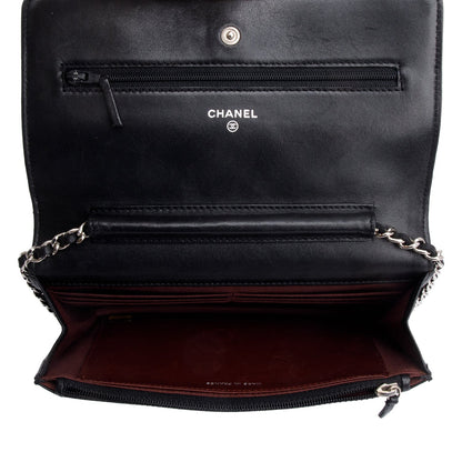 Chanel Black Quilted Lambskin Leather Classic Wallet on Chain