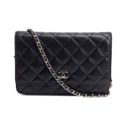 Chanel Black Quilted Lambskin Leather Classic Wallet on Chain